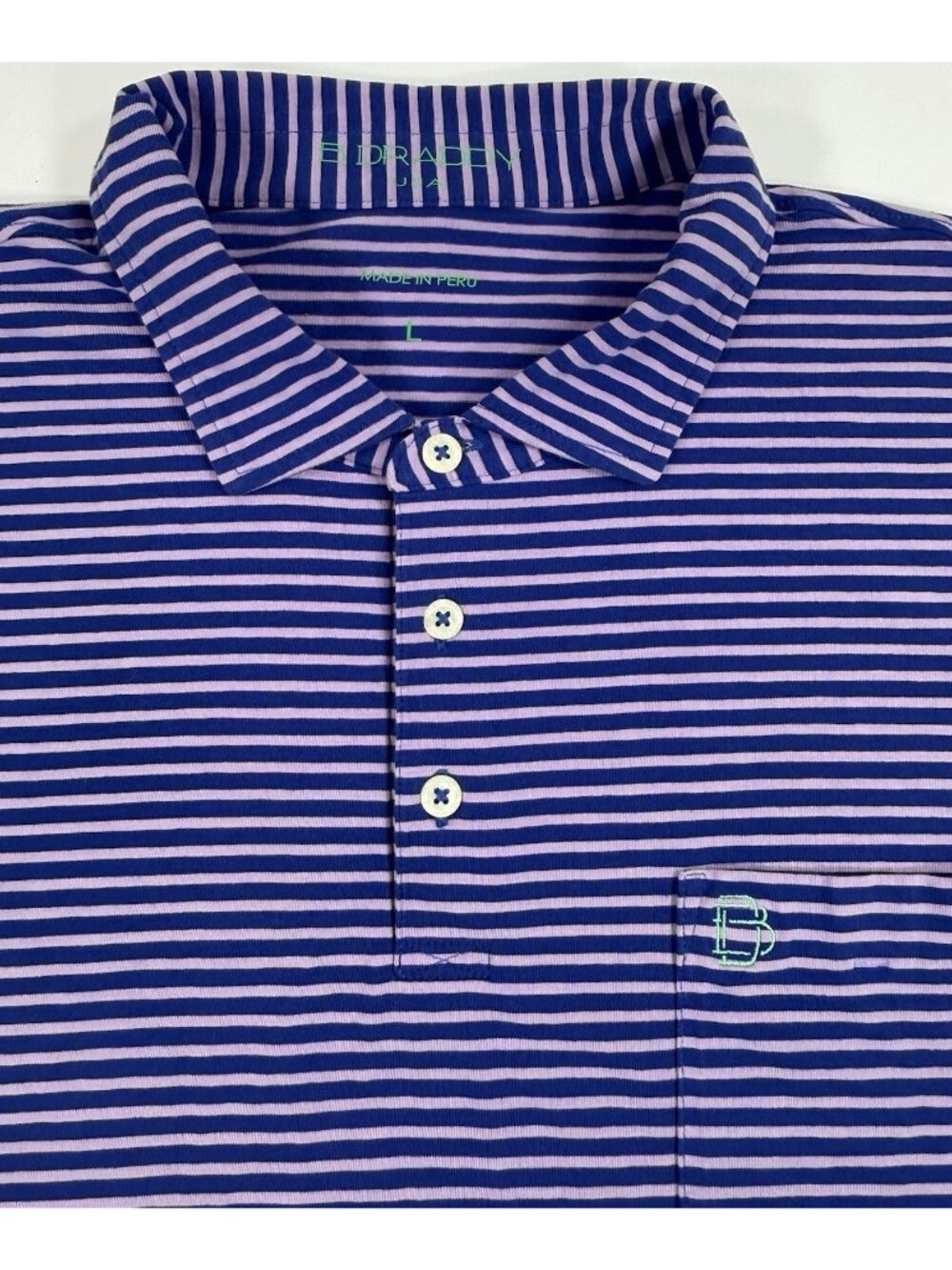 B Draddy USA Mens Golf Polo Shirt Sz Large Pima Cotton Stretch Purple Striped